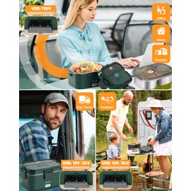 Eocolz Electric Lunch Box Food Heater 100W, Food Warmer with Dual Container 1.8L Portable Heated Lunch Box for Car Truck Work Stainless Steel Fork & Spoon 12/24/110V for Adults Lonchera Eléctrica