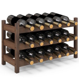 Giantex Bamboo Wine Rack, 3 Tier 18 Bottle Wine Storage Cabinet Shelf, Small Wine Rack Bottle Organizer Freestanding Counter, Countertop Wine Rack for Kitchen, Bar, Pantry & Wine Cellar, Coffee