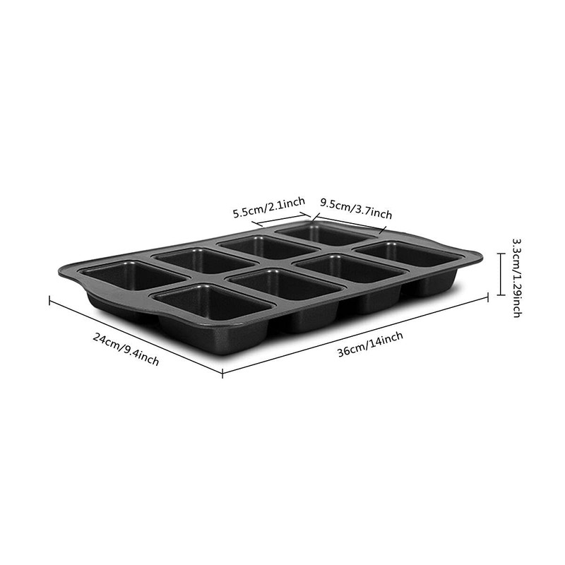 Mini Loaf Pan, 8-Cavity Non-Stick Carbon Steel Brownie Bakeware for