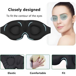 Checkzed 3D Eye Mask for Men & Women – Memory Foam Sleeping Mask & Blindfold, Soft Comfort Eye Shade Cover for Travel, Yoga & Naps, Black sleep mask,Relaxing Zero Pressure Night Blindfold