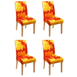 Fall Maple Leaves Chair Covers for Dining Room Set of 4 Autumn Stretch Dining Chair Slipcovers 4 Pieces Seasonal Washable Removable Seat Protector 4 Pack Decor for Home and Party