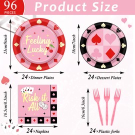 96 Pcs Casino Paper Party Plates and Napkins for Las Vegas Themed Party Supplies Casino Night Poker Dessert Tableware Set for 24 Guests Las Vegas Birthday Bachelorette Party Decorations
