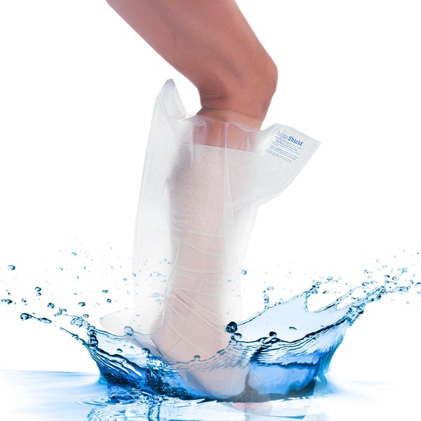 AquaShield Waterproof Half Leg Cast & Bandage Protector - L25 Size - Reusable, SkidSafe - Safe for Bath, Shower & Pool - Skin-Friendly, Easy to Use - Watertight Seal for Showering - Non-Slip Sole