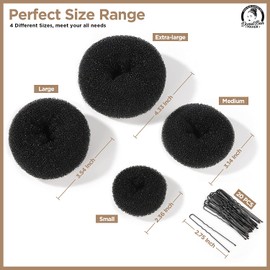 Teenitor Hair Donut, Hair Bun Maker, Black（Extra-large, Large, Medium and Small）