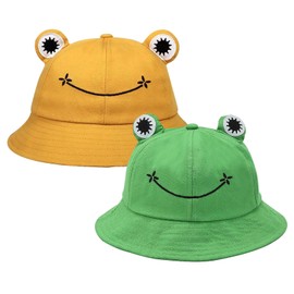 SKHAOVS 2 Pcs Frog Bucket Hat for Men Women, Frog Cap Bucket Hat Beach Sun Hat, Cotton Vacation Fishing Cap, Sun Hat Cartoon Cap, Unisex Packable Bucket Hat, Fisherman Sun Hat (2 Pcs)