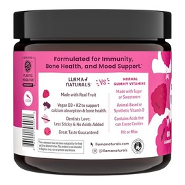 Llama Naturals Vitamin D3, Vegan, Organic Immune Support Supplement, Vitamin D Gummies for Adults and Kids, Real Fruit Gummy Vitamins, Promotes Bone H