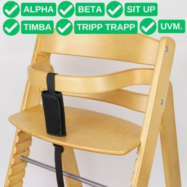 Schrittgurt und Gurtschoner Set für Hochstuhl, 2 Pack, Schwarz, Gurtriemen kompatibel mit Hauck Alpha Beta, Stokke Tripp Trapp, roba Sit Up, weicher Neopren Bezug, Gurtpolster Schrittgurt Kinderstuhl