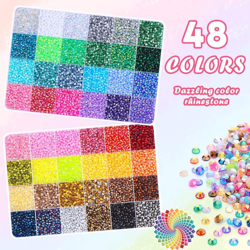 JOLCEEY 52000pcs Nail Art Rhinestones 3mm Bedazzling Kit Flat Back