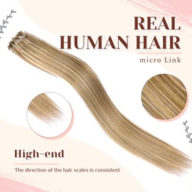 Microlink Hair Extensions - Human Hair,14inch Micro link Hair Extensions Human Hair Micro Beads Hair Extensions Human Hair Blonde Highlighted Bleach Blonde 30G/Pack