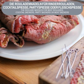com-four® 50 x Stainless Steel Roulade Needles - 11 cm Long Meat Skewers Rustproof - Premium Skewers in a Set, Roulade Clips Replacement, Roulade Skewers for Roulades (050 Pieces - Needle)