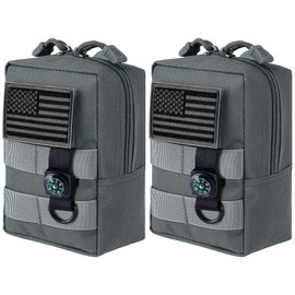 bvya 2 Pack Tactical Molle Pouch Multi-Purpose Compact Waist Pack Water-Resistant Small Utility EDC Pouch with Flag Patch for Molle Backpack, Mini Compass Included