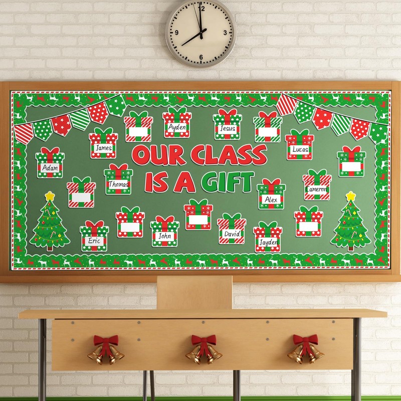 Christmas Bulletin Board Decoration Set Xmas Gift Boxes Borders Cutouts