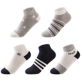 SUNBVE 5 Pack Little Kids Boys MVP Soft Cotton Low Cut Socks