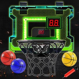 Vatos Indoor Electronic Basketball Hoop with Scoreboard, LED Lights, 3 Balls & Pump