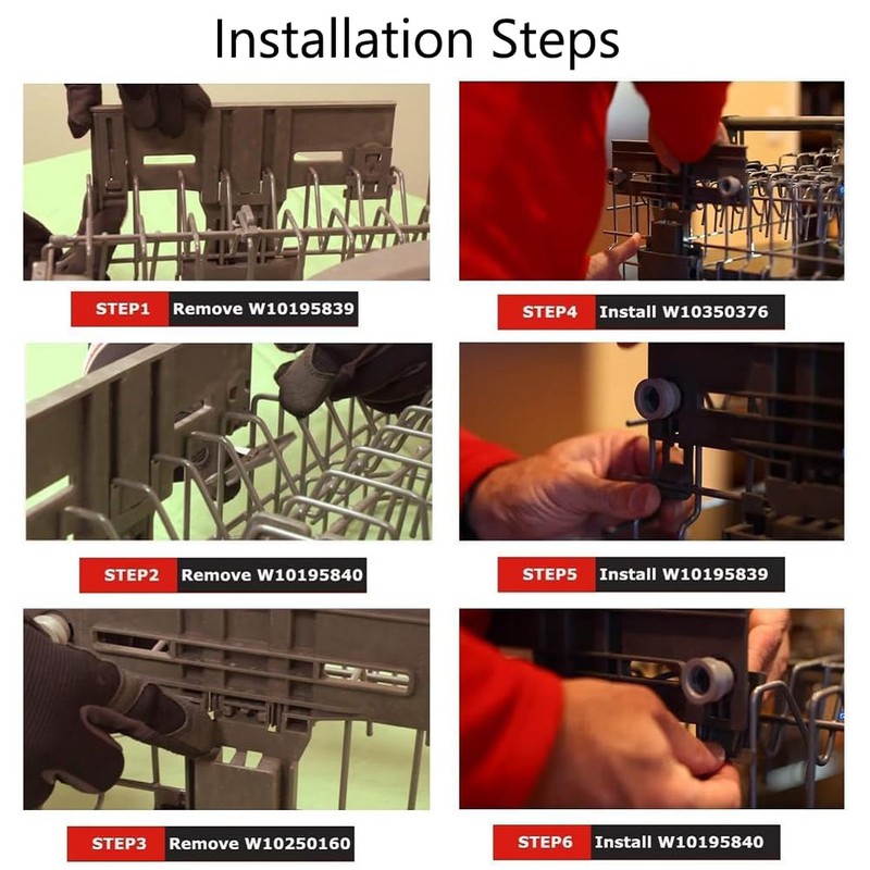 SEIWEI 6 Pcs W10350376 Dishwasher Top Rack Adjuster Replacement Parts