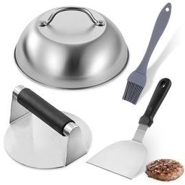 PRITOK Smash Burger Set 4-Piece Stainless Steel 304 Burger Smasher Stainless Steel Set, Burger Press Stainless Steel, 16 cm Stainless Steel Burger Press for Smash Burger, Gas Grill, Teppanyaki, BBQ