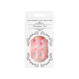 Sethexy Coffin Flower False Nails Spring Stick on Nails Nude Pink Art False Fingernails Pack of 24 Acrylic Press on Nails for Women and Girls (B)