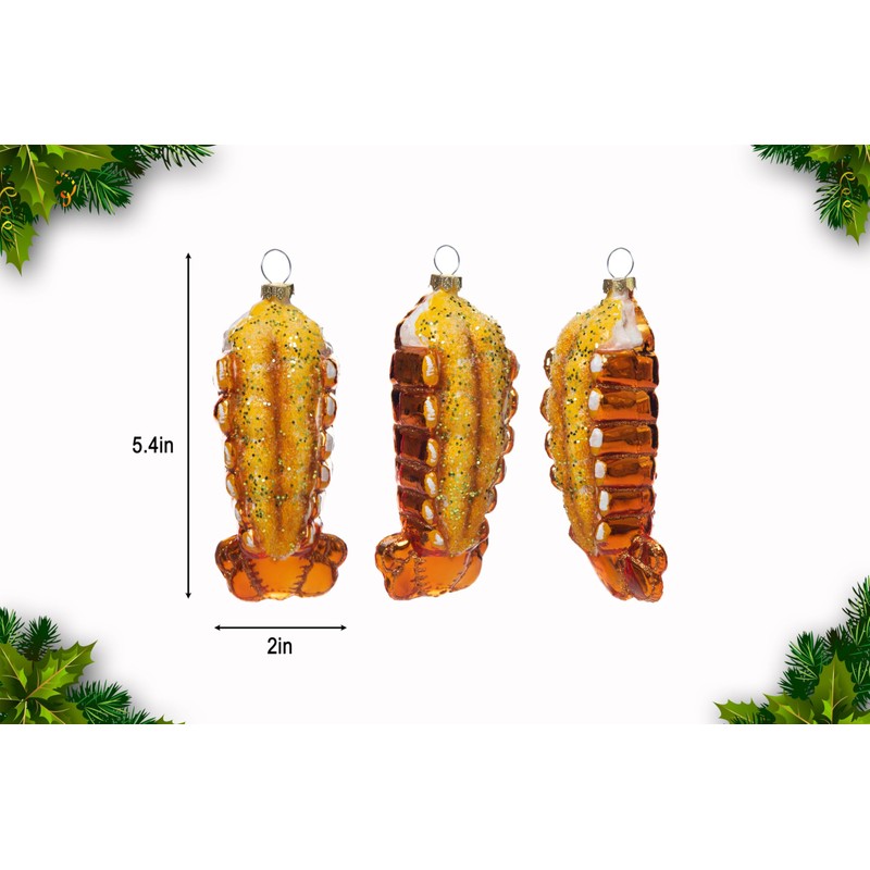 2pcs Blown Glass Lobster Tail Ornaments for Christmas Tree