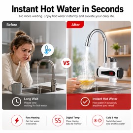 3000W Instant Hot Water Faucet for Kitchen Sinks – Electric Tankless Tap with LED Display & Swivel Spout