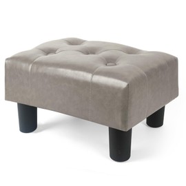 BRIAN & DANY Small Foot Stool, Leather Foot Stools with Legs, Stable Small Footstool for Living Room, Grey
