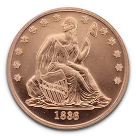 1 oz (AVDP Ounce) .999 Fine Copper Seated Liberty Coin