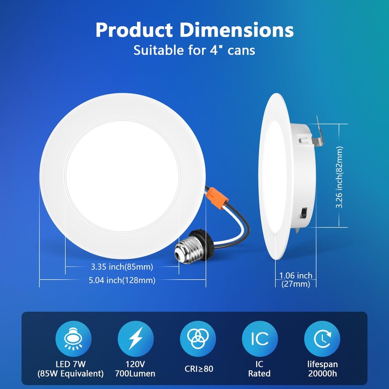 LVWIT LED Recessed Light 4Inch, 5CCT Can Lighting with White