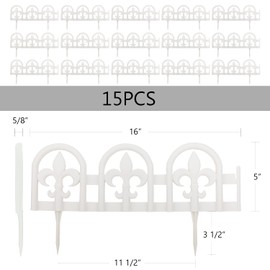 Evelyne White Garden Border Plastic Edging: Wrought Iron Design - 15pcs White Yard Landscaping Fence Liner Lawn Edge Barrier - 20ft Kit of Decorative Lawn Landscape Panels Elements