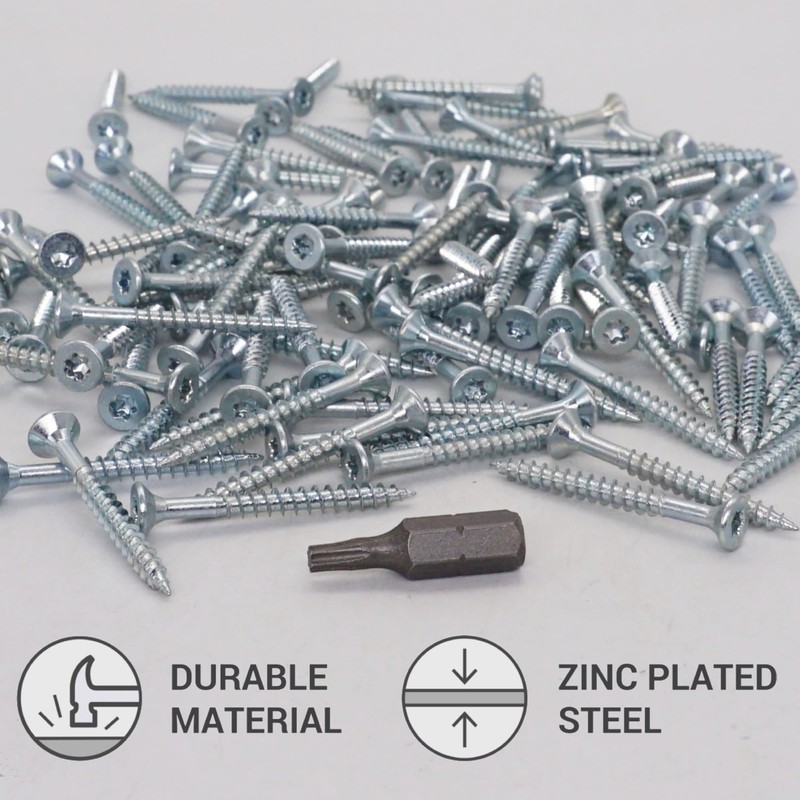 SKIR'CO (100 pcs) Zinc Plated Steel Wood Screws 3.5 x