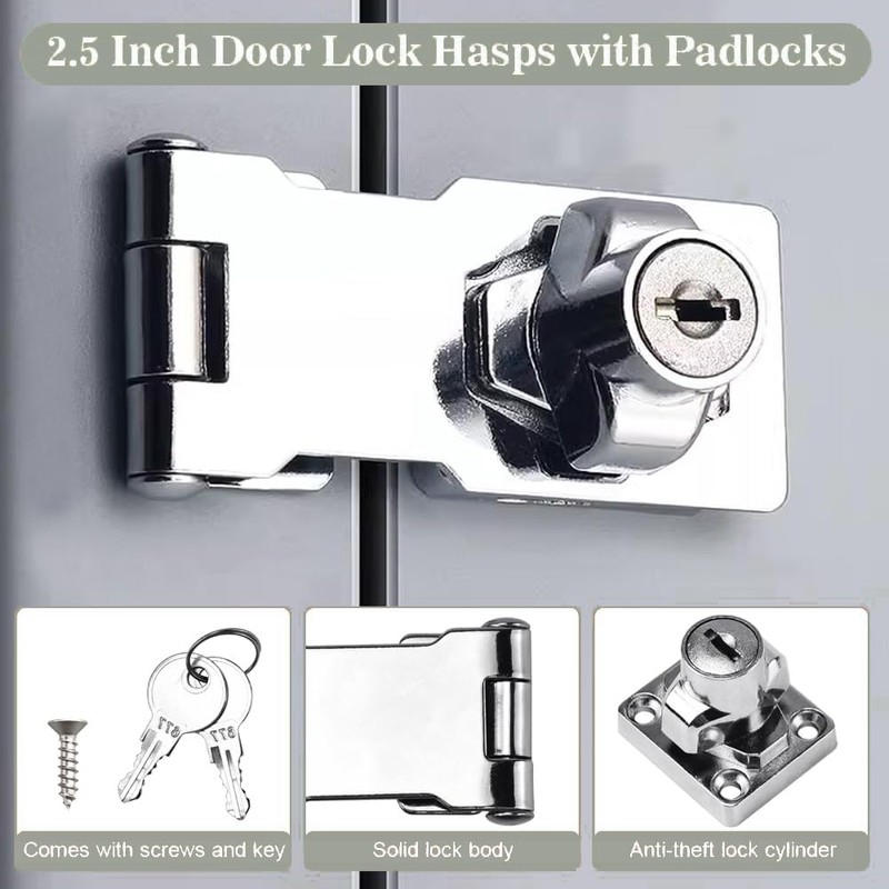 TOP-VIGOR 2.5 Inch Keyed Hasp Lock and Staple with Padlock,