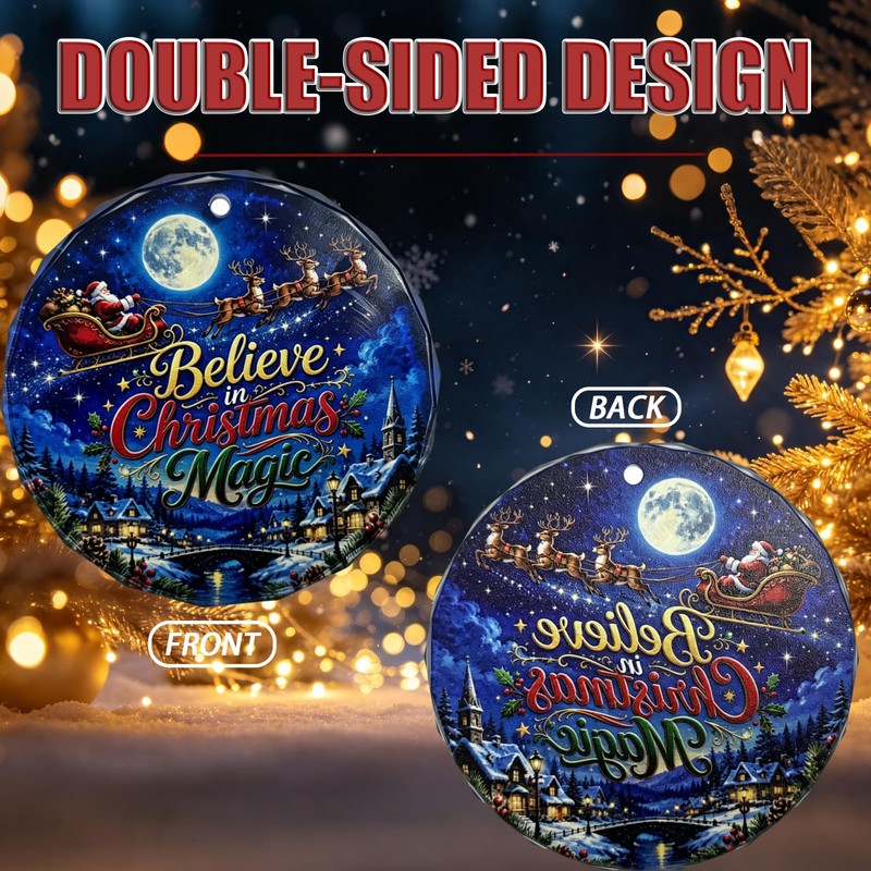Believe in Christmas Magic Glass Christmas Ornament, 3 Inch Santa