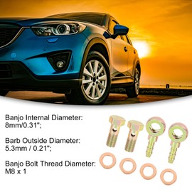 ACROPIX 8mm Banjo Hose Barb Bolt Fittings Metal for Motorcycle Car Bronze Tone - Pack of 4