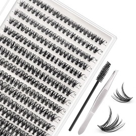 Unicru Cluster Lashes 280Pcs 40D DIY Eyelash Extension D Curl Long Individual Lashes with Eyelash brush and Tweezers 9-16mm Mixed Length Tray Lash Clusters Extensions(40D-9-16MM) Black