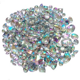 200 Pcs Rhinestone Sew On Jewels 2 Holes Sewing Line Stones Acrylic for Garment Shoes Bag DIY Craft (AB Color)