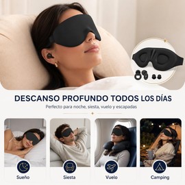 2 Pieza Antifaz para Dormir y 2 Pares Tapones Auditivos para Oidos, Sleep Mask 3D con Suave Seda C?moda Correa Ajustable, 360? de Oscurecimiento, Para Hombres y Mujeres, Para Yoga