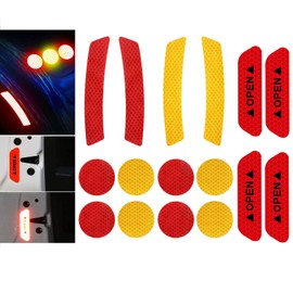 Golf Cart Front Rear Side Reflex Reflector Strips, Stick-On Reflective Decals Reflective Stickers Safety Sticker Tapes Night Safety Warning Adhesive Tape for 10L0L Golf Cart (Yellow+Red ,16Pcs)