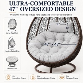 Water-Resistant Egg Chair Cushion Replacement, Light Grey, 47 x 47 inches