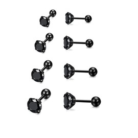 Sparkling Crysta Earrings for Sensitive Ears Hypoallergenic Flat Back Earrings Rainbow AB Cubic Zirconia Nap Pure Titanium Cartilage Earrings for Women Men - Black