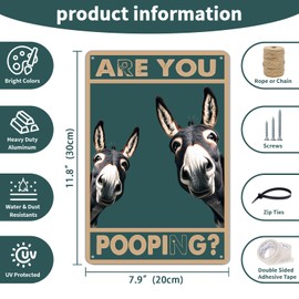 Funny Donkey Are You Pooping Aluminum Metal Signs Vintage Farmhouse Bathroom Wall Decor Donkey Lovers Gift 8 x 12 Inch (005)