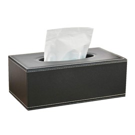 /N Rectangular PU Leather Tissue Box Napkin Holder, Used in Home Office, Hotel Room Napkin Box, Decorative Black (Black)
