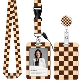 AKTDQ Vertical ID Badge Holder with Retractable Reel & Breakaway Lanyard - Card Protector for Nurses, Doctors, Teachers - Secure Clip,Brown Checkerboard