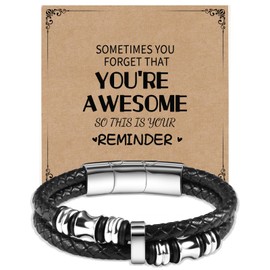 CheersLife Leather Bracelet Men's Leather 2 Layers Braided Bracelet with Magnetic Closure Men's Bracelets Men's Bracelet Leather, Stainless Steel, Bead