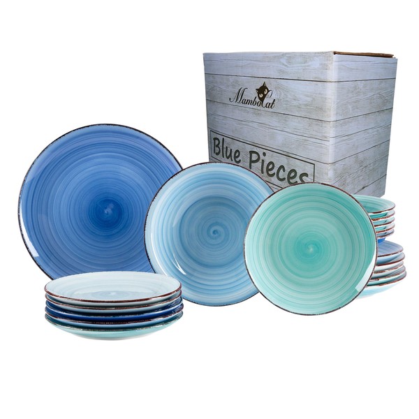MamboCat 18-Piece Plate set Blue Baita – Green Baita Vario