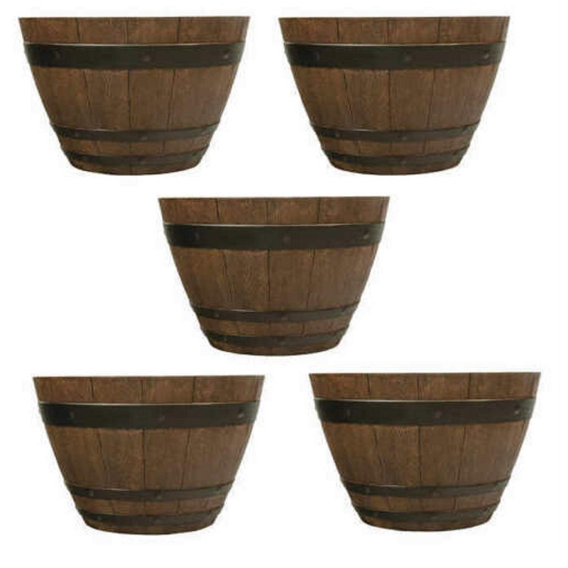 Southern Patio 13″ Woodford Barrel Planter 5-Pack, Darkened Oak