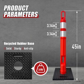 CJ Safety 45 inch Tall Traffic Delineator Post Cones with Heavy Duty Recycled Rubber Base, 2 Hi-Intensive Reflective Bands for Parking Cones, Traffic Control, Driver Training (Set of 3)
