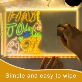 Acrylic Dry Erase Board with Light, 2025 New LED Note Board with Colors, LED Note Board with 7 Colors Pen, LED Illuminated Drawing Board for Office School Home(15x15 cm)