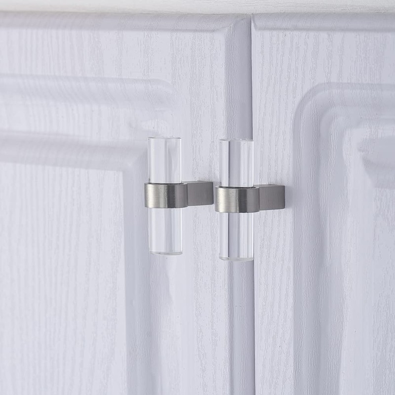 BonKuDoo 10 Pack Brushed Nickel Cabinet Knobs Clear Glass Crystal
