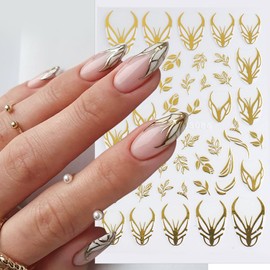 Gold Silver Nail Art Sticker Decals 3D Embossed Love Heart Stars Design Nail Decals Self-Adhesive Vintage Flowers Leaves and Angel Eyes Nail Art Sticker Decoration for Women Manicure Supplies (8Sheet)