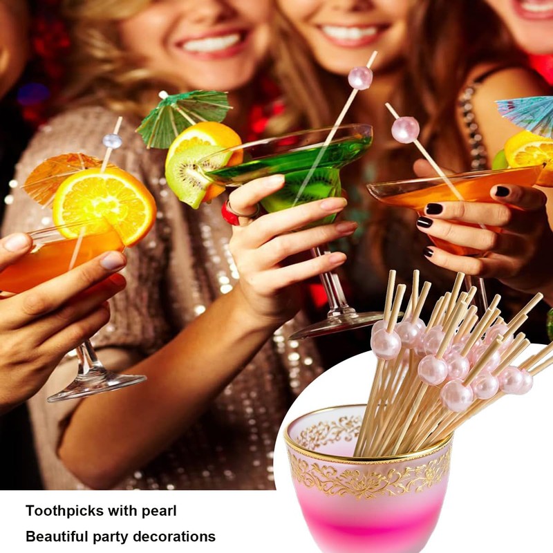 Rowcay 300 Pack White, Pink and Gold Plastic Pearl Cocktail