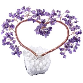 mookaitedecor Amethyst Crystal Tree with Quartz Cluster Crystal Base Love Heart Money Tree Figurines Feng Shui Home Office Decoration Wedding Ornament