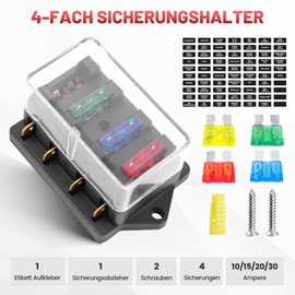 RED WOLF 4-Way Fuse Holder Fuse Block with 4 Fuses 10A/15A/20A/30A Fuse Carrier for Car Boat Motorhome Truck Yacht Fuse Box ATO Fuse Box